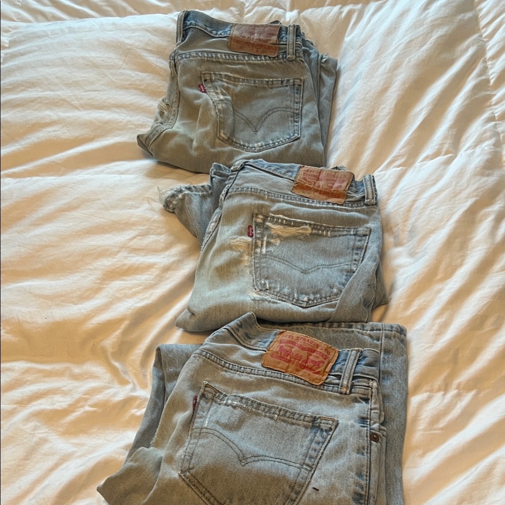 Vintage Levi's Light Blue Denim Jeans Trio - Vintage Leather Patch